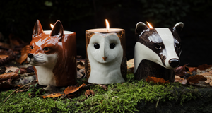 ceramic badger, owl and fox