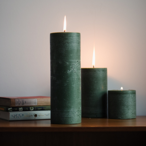 Moss Green Rustic Pillar Candle | unscented
