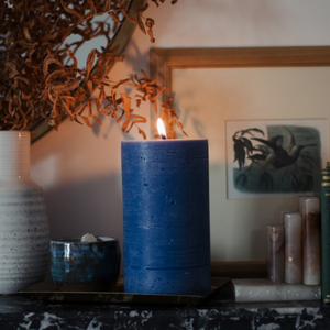 Periwinkle Blue Rustic Pillar Candle | unscented